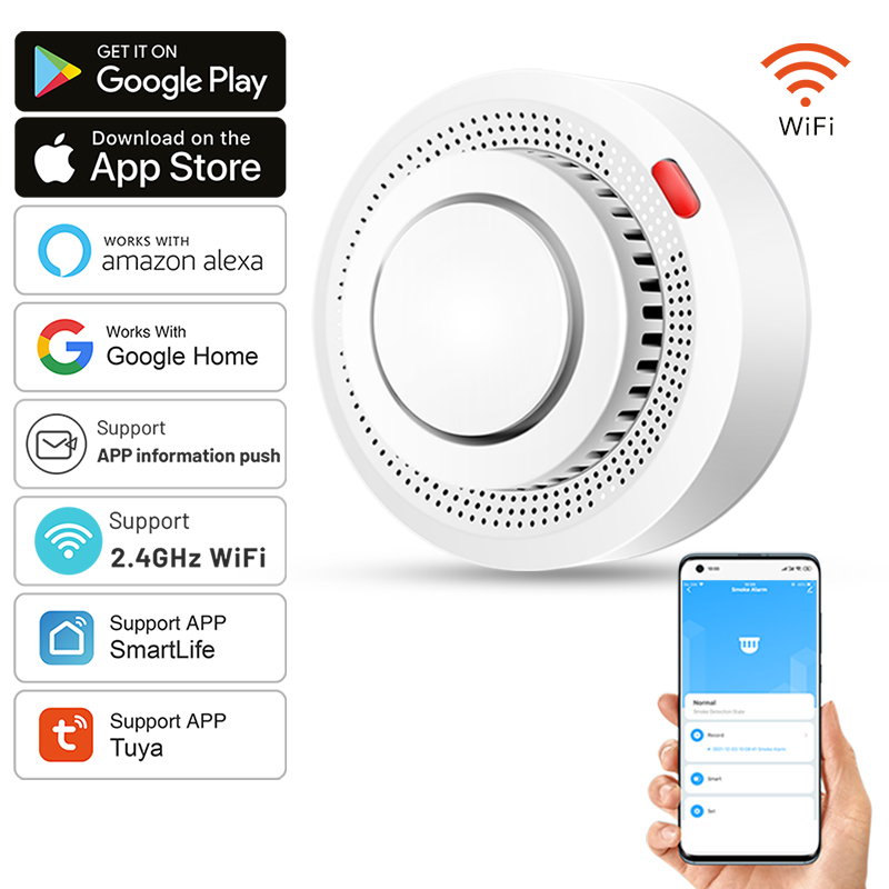 Smoke Detector Interconnected - Tuya スマート WiFi 煙センサー防火煙探知機 85dB サウンドセキュリティシステム消防士スマートライフ