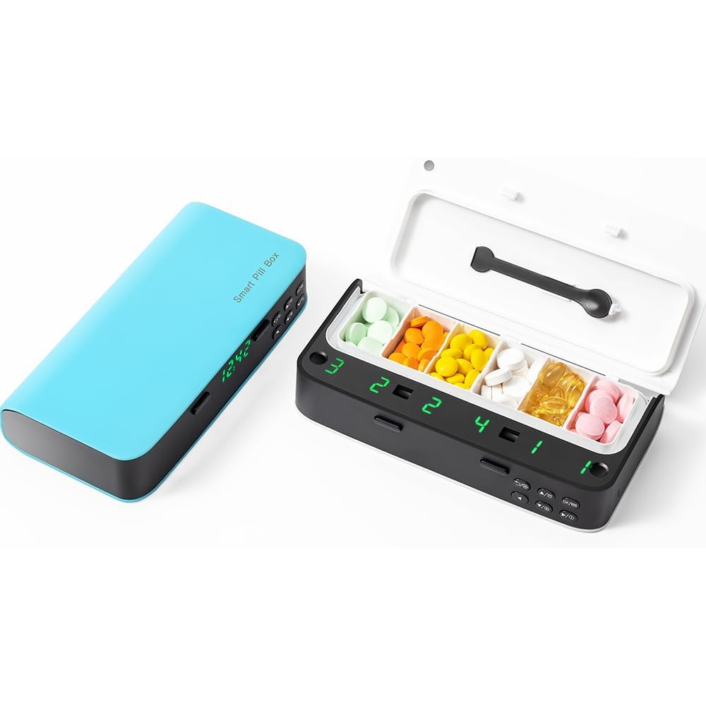 Medicine Cabinet Lock - アラーム付きピルディスペンサー 毎日の薬ピルオーガナイザー 1日最大7つのアラーム付き スマートピルボックス クリスマスギフト ピルリマインダー