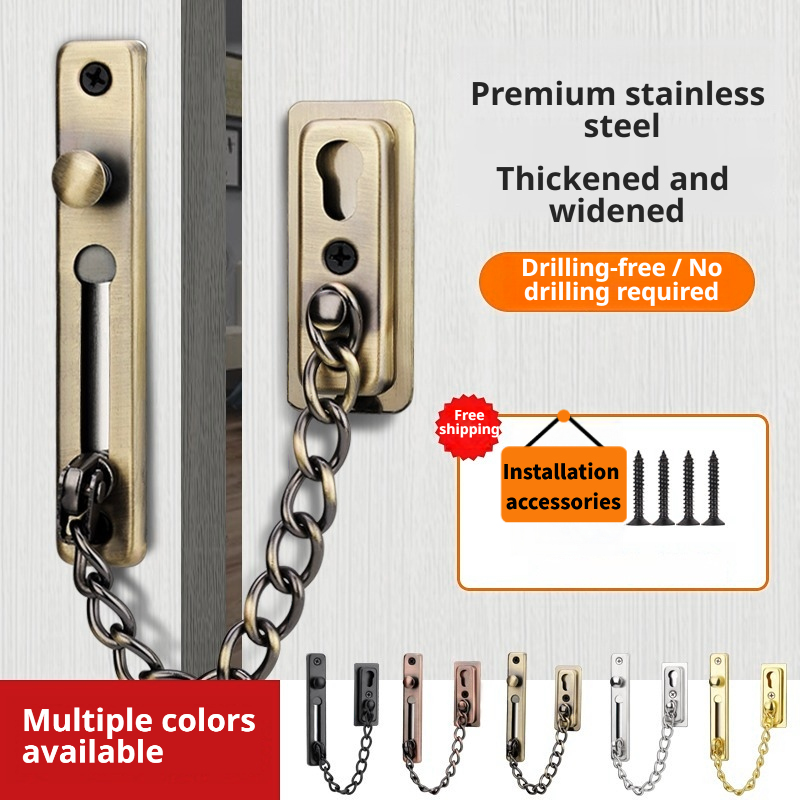 Security Chain Door - ドアチェーンロック ステンレス製セキュリティチェーンガード スプリング式盗難防止プレスロック ヘビーデューティー研磨済みドアラッチ ネジ付き