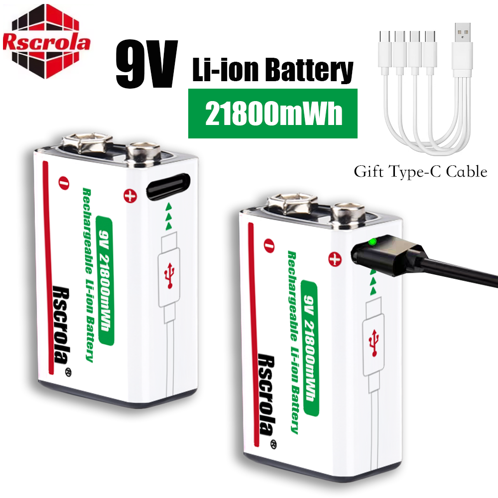 Smoke Detector Interconnected - Type-C 充電式 9V リチウムイオン電池 21800mWh 高容量