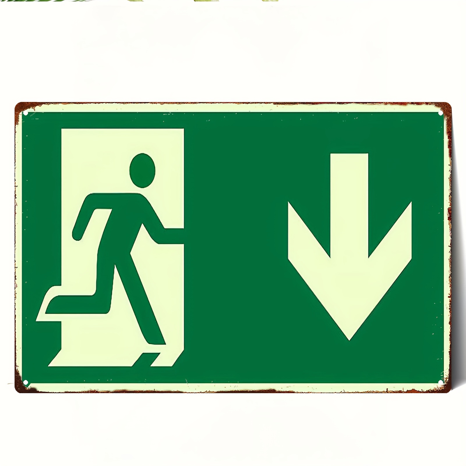 Emergency Exit Sign - 2D ヴィンテージメタルアイアンサイン | 緑色の非常口の標識を描いた絵画、リビングルーム、寝室、庭園に適しています