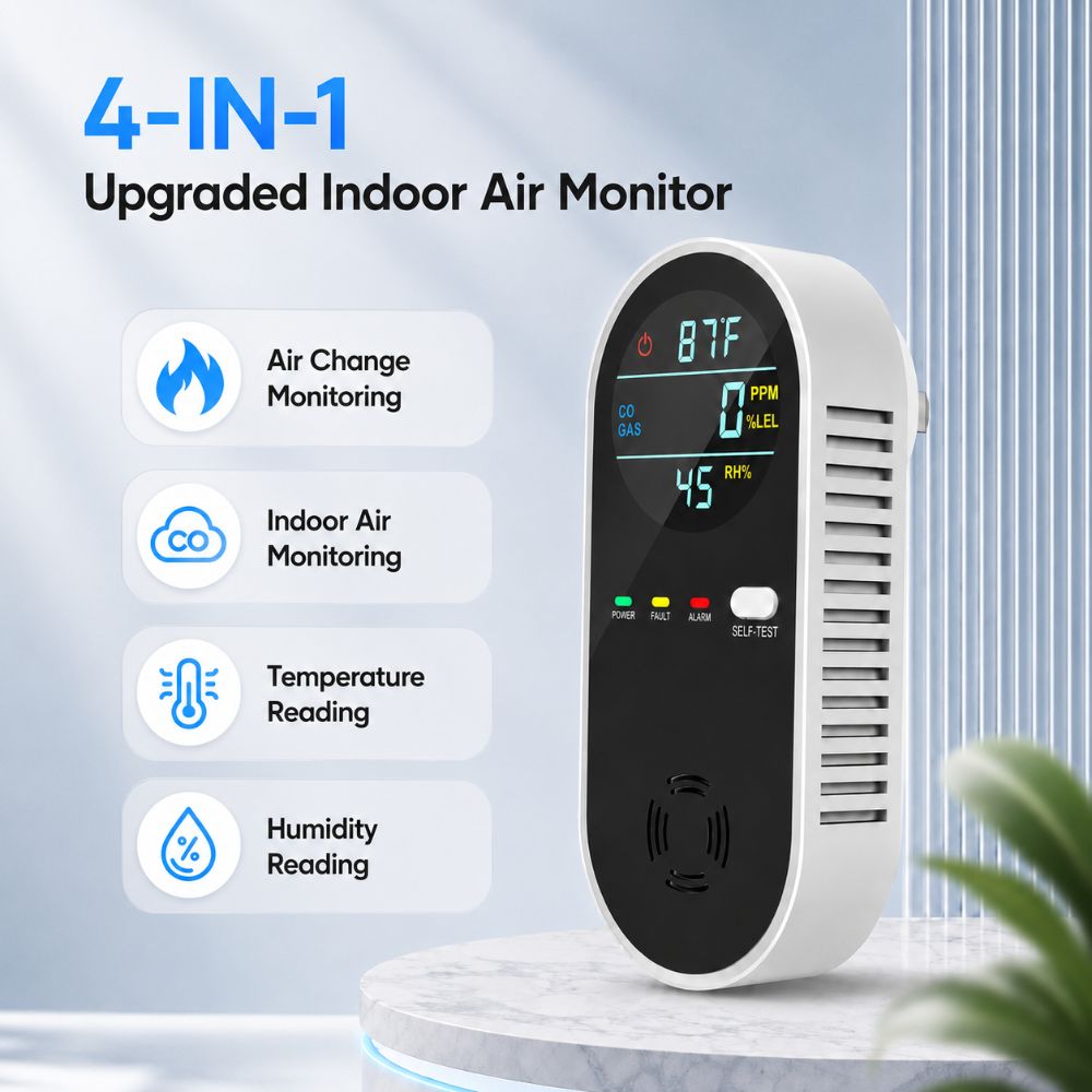 Co Detector Plug - 4 in 1 LEDディスプレイガス検知器多機能安全アラームCOセンサープラグイン一酸化炭素検知器地下室用