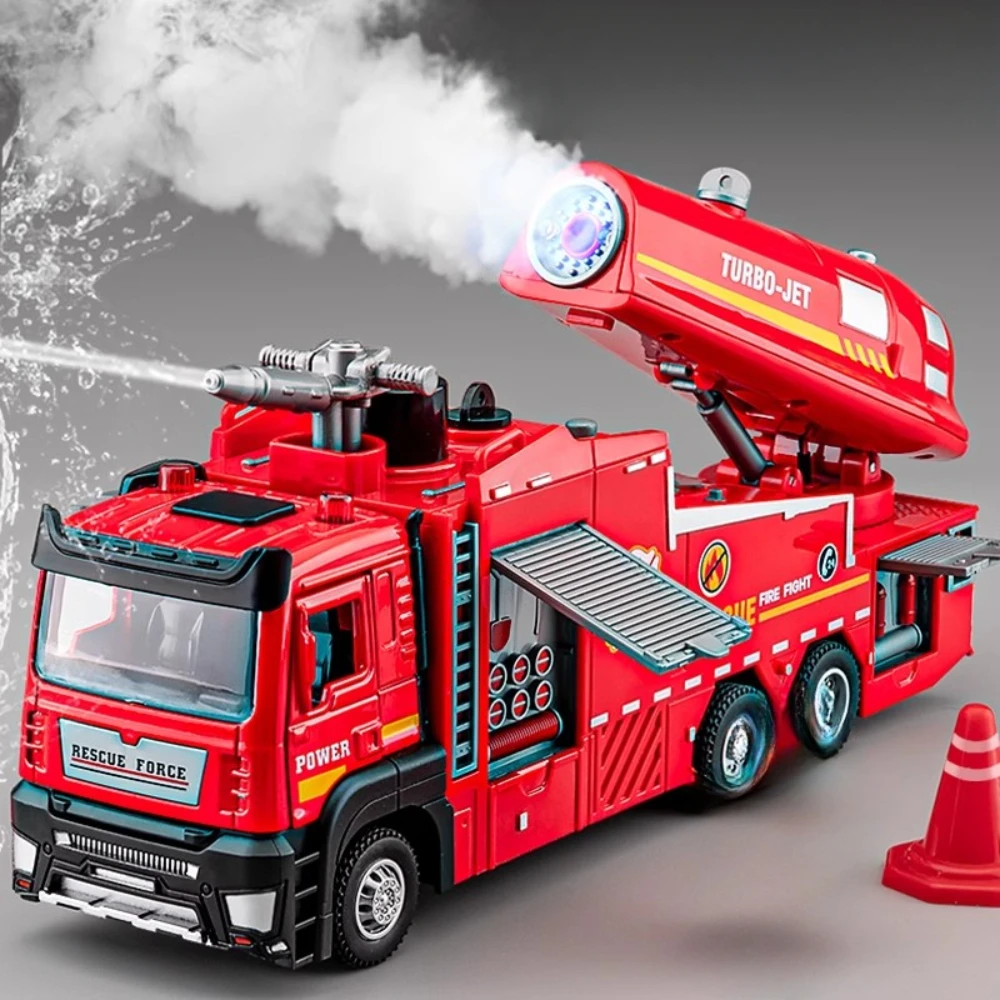 Fire Escape Ladder - 1:32 スケール水スプレー消防車モデルはしごトラックおもちゃの車のサウンドライトプルバックドアオープン車両コレクションボーイズギフト