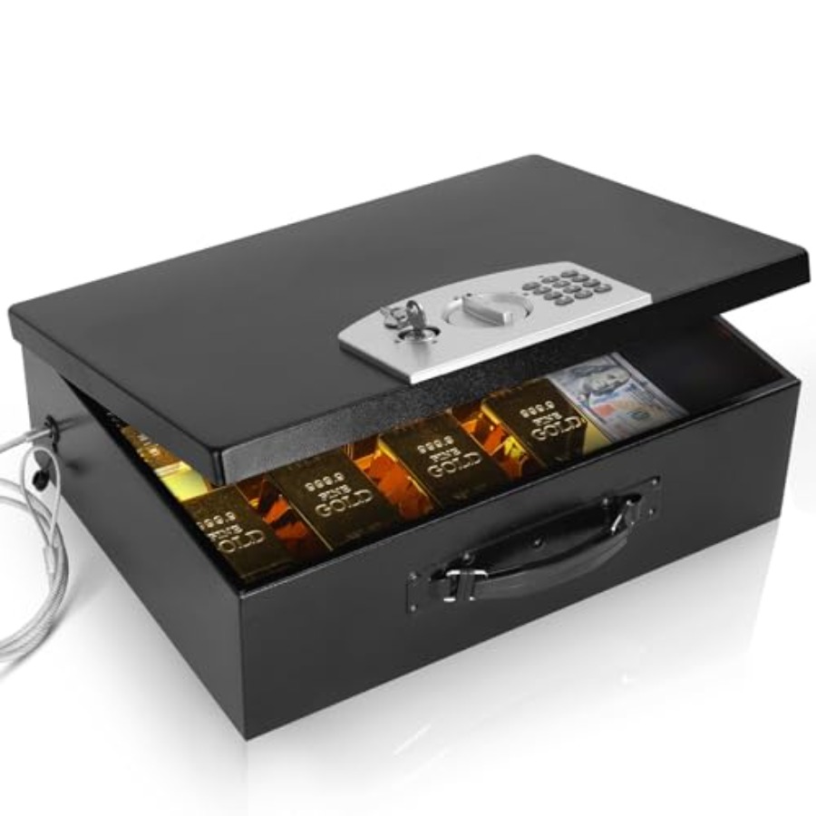 Fire Safe Document - デジタルコードロック付きポータブル金属製金庫、耐火文書保管庫、耐火金庫、電気錠付きロックボックス