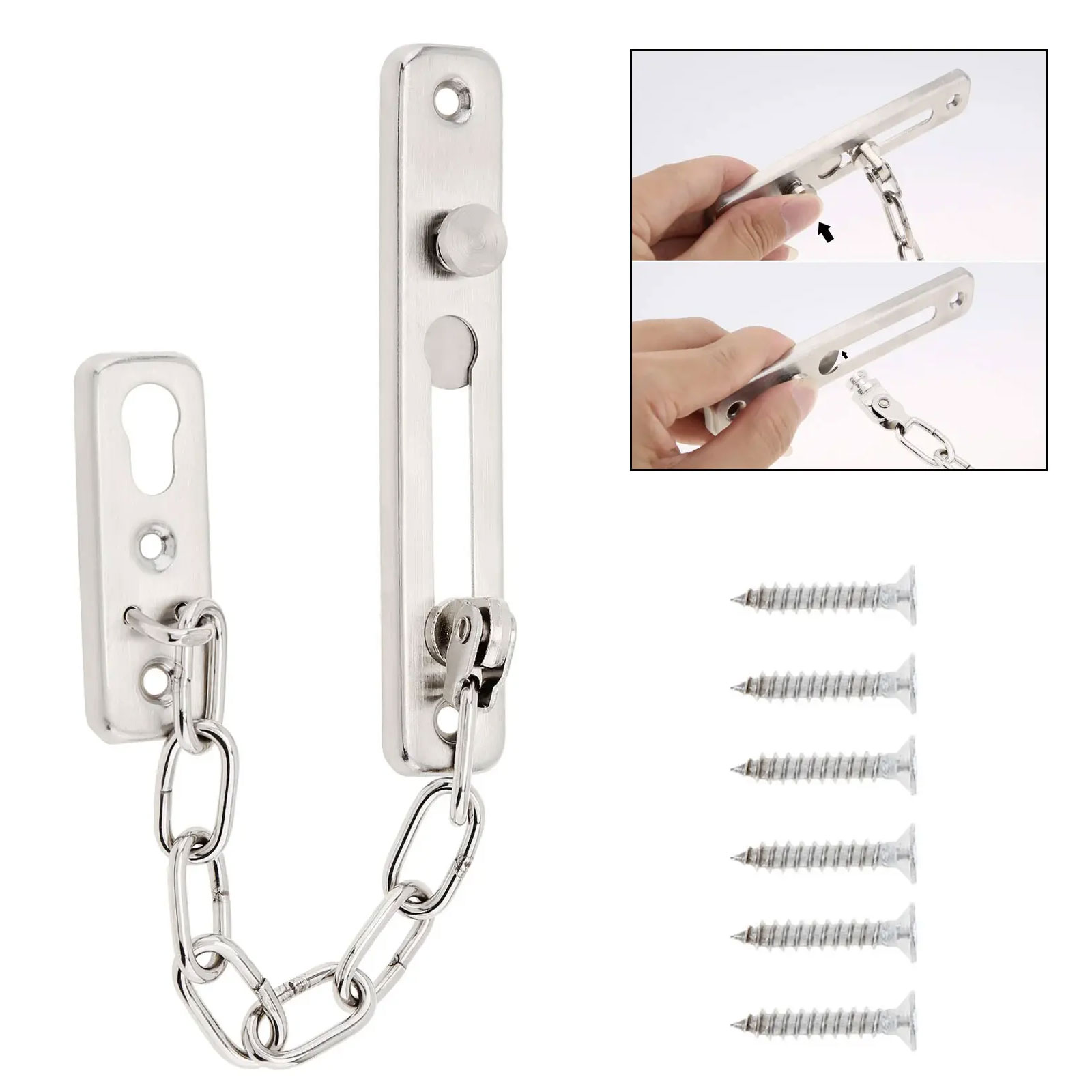 Security Chain Door - 頑丈なセキュリティドアスライディングチェーンロック安全パンチフリードアチェーンロック寝室、ホテル、ホームステイ用盗難防止ラッチバックル