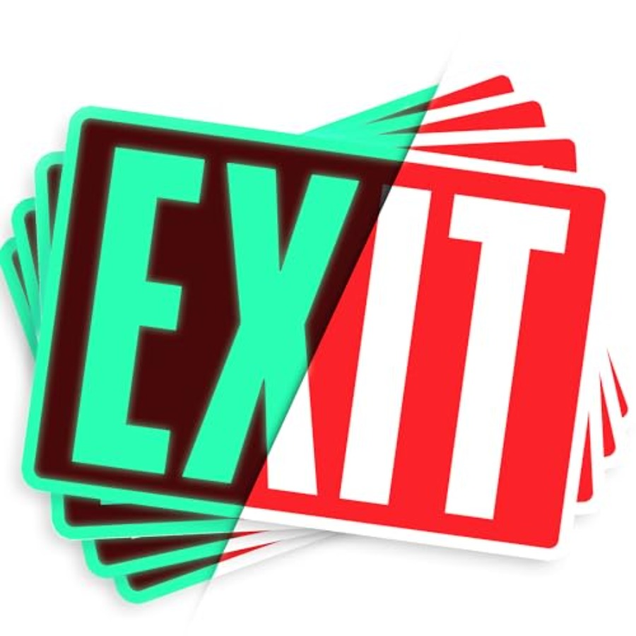 Emergency Exit Sign - 出口標識ステッカー、暗闇で光る、10インチ x 7インチ、4枚パック、緊急時の安全対策、光致発光デザイン、UV保護
