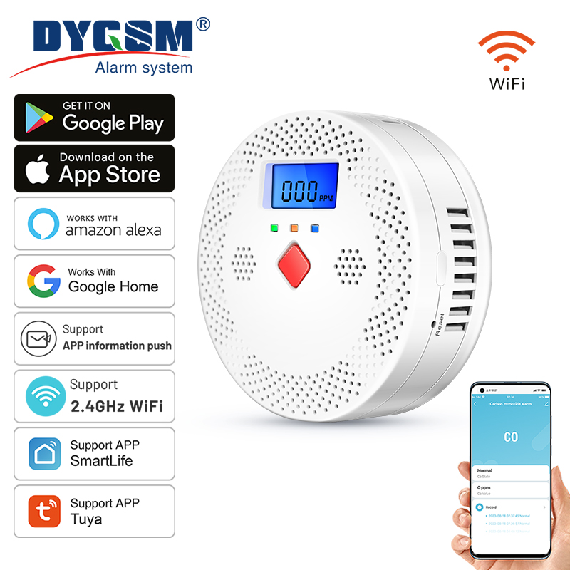Co Detector Plug - Tuya-インテリジェントコネクテッドアラーム,Wi-Fi,LCDデジタルディスプレイ,アラーム,部屋のメーター,85db