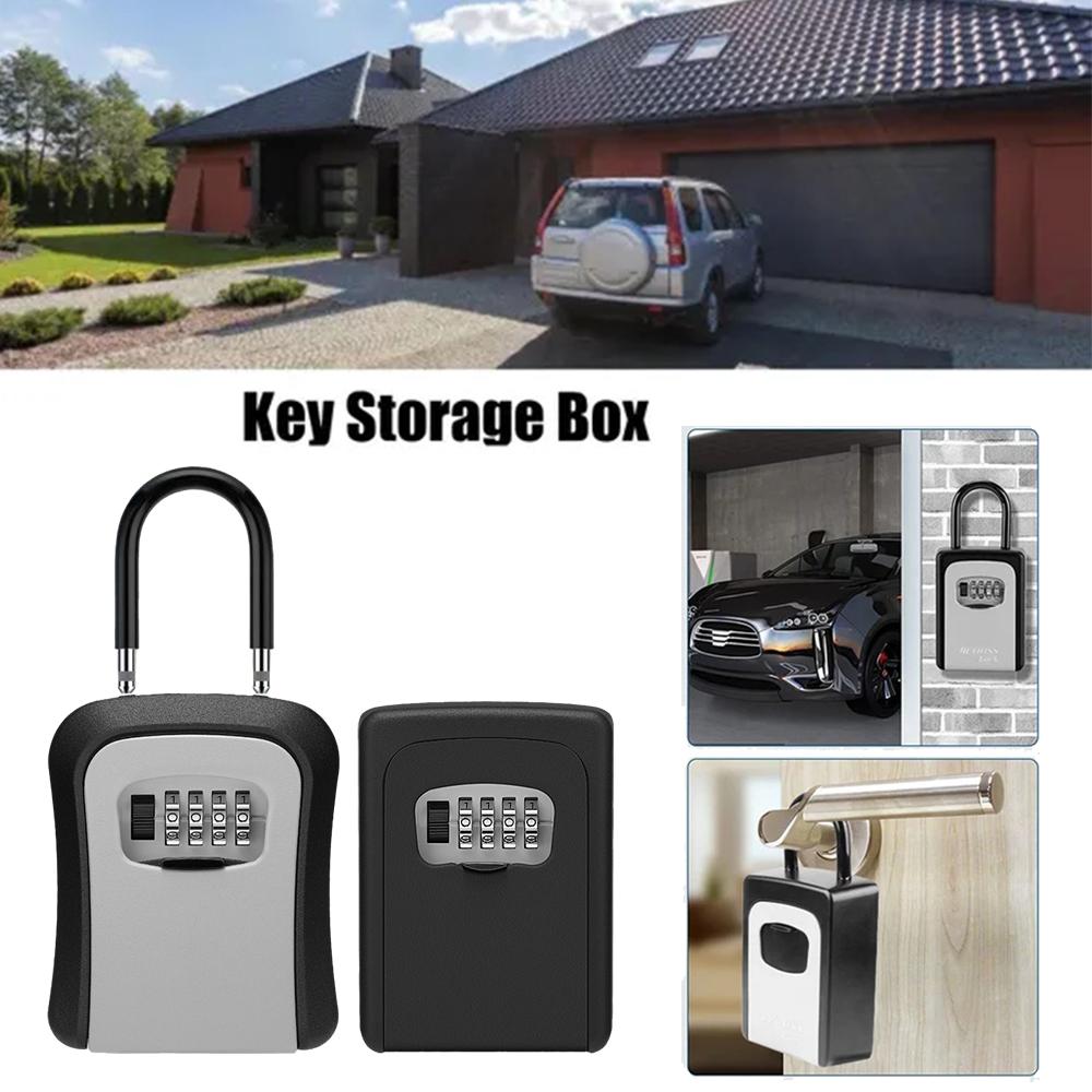 Lockbox Key Secure - 壁掛けキー収納ボックスポータブルキーロックボックス4桁コンビネーションセキュリティロックボックスリセット可能なコード金庫ロックボックス家庭用