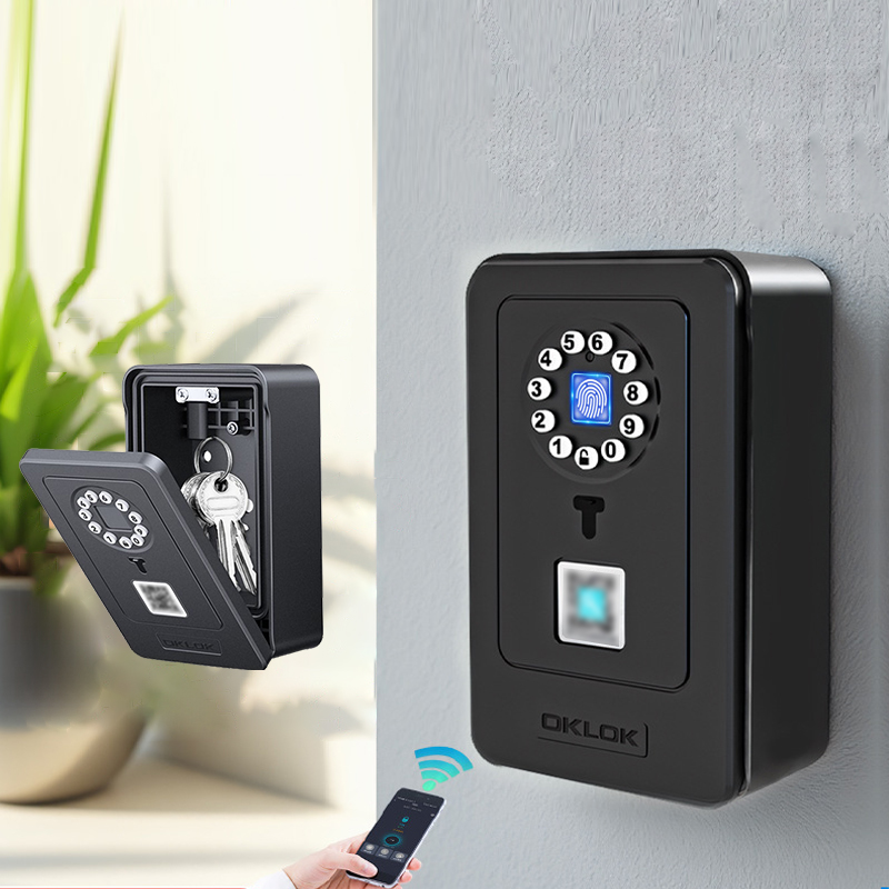 Lockbox Key Secure - インテリジェント南京錠ハングデザインパスワード保管デポジットケース家庭用指紋セーフデジタルドアロックボックスセキュリティスマートキー