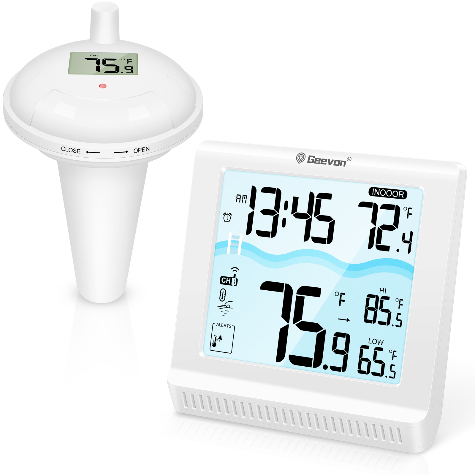 Pool Alarm Float - Geevon-スイミングプール,スパ,ホットスプリング用のアラーム時計と屋内温度を備えたワイヤレスフローティングプール温度計,4.9インチ
