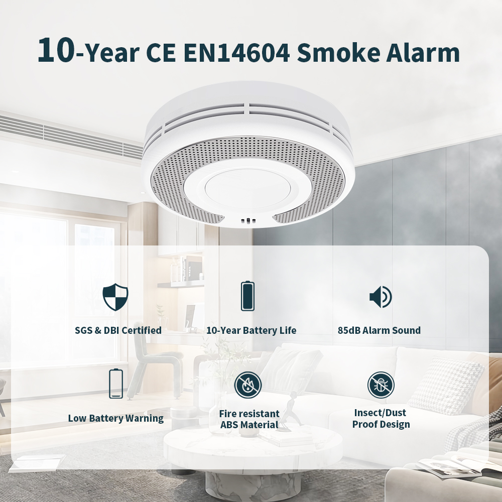 Smoke Detector Interconnected - スタンドアロン煙警報器、10 年間バッテリー付き煙探知器、火災警報器、CE/UKCA、VS03