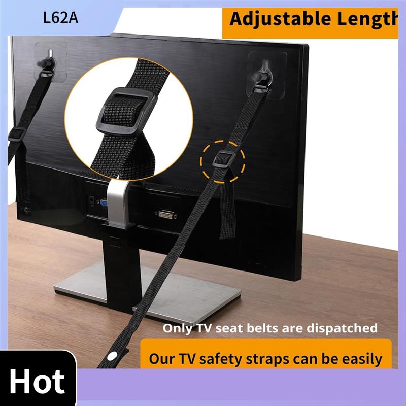 Earthquake Anchor Strap - L62A 4 個調節可能なテレビ安全ストラップ、ドリル不要の接着剤転倒防止家具アンカー地震ストラップフラットスクリーンを壁に固定