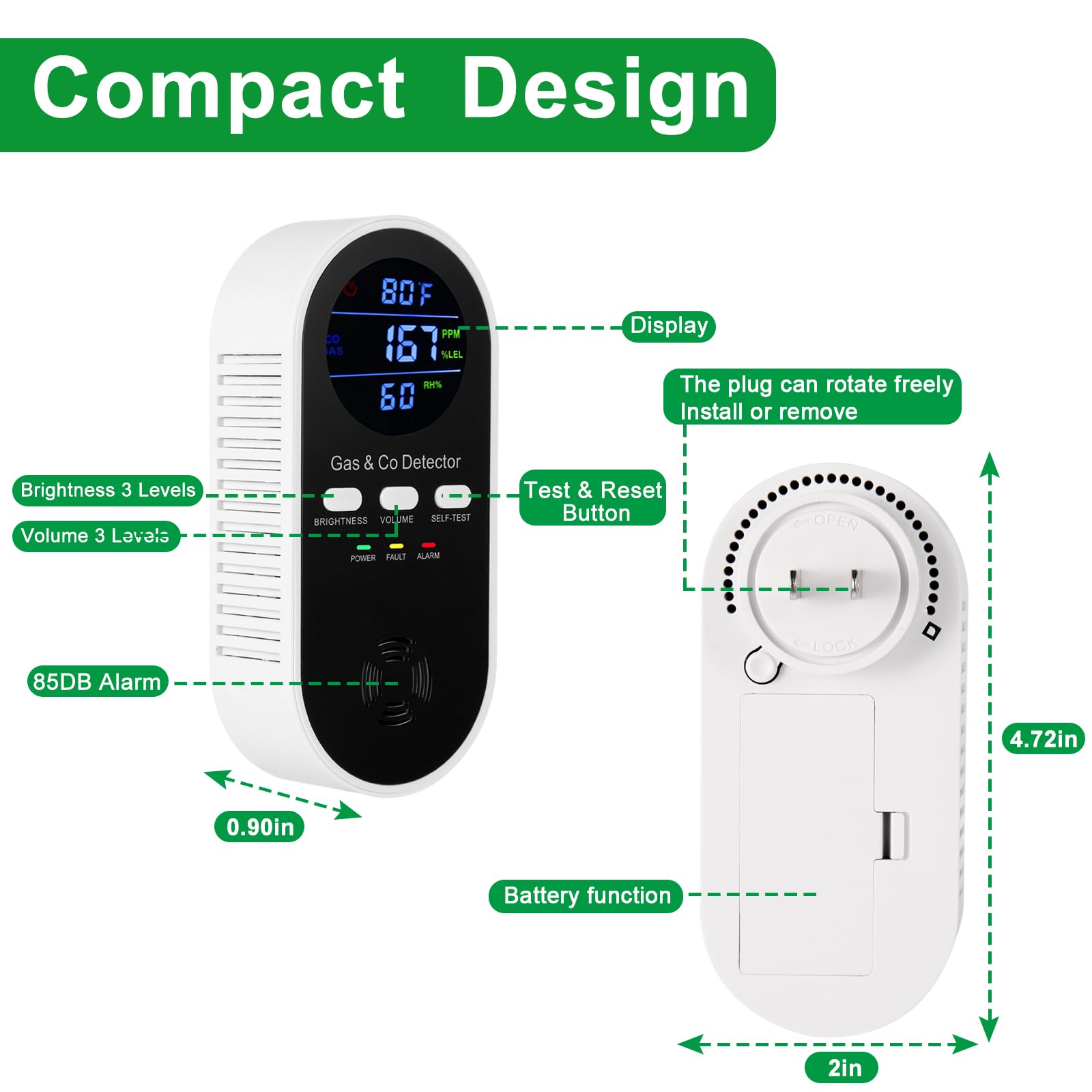 5-in-1複合爆発性ガス＆一酸化炭素検知器、ACプラグイン - Co Detector Plug のレビューと価格