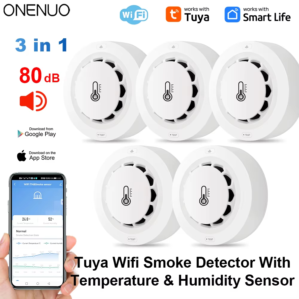 Tuya Wifi BT 2 接続煙探知器温度湿度測定装置  - Smoke Detector Interconnected のレビューと価格
