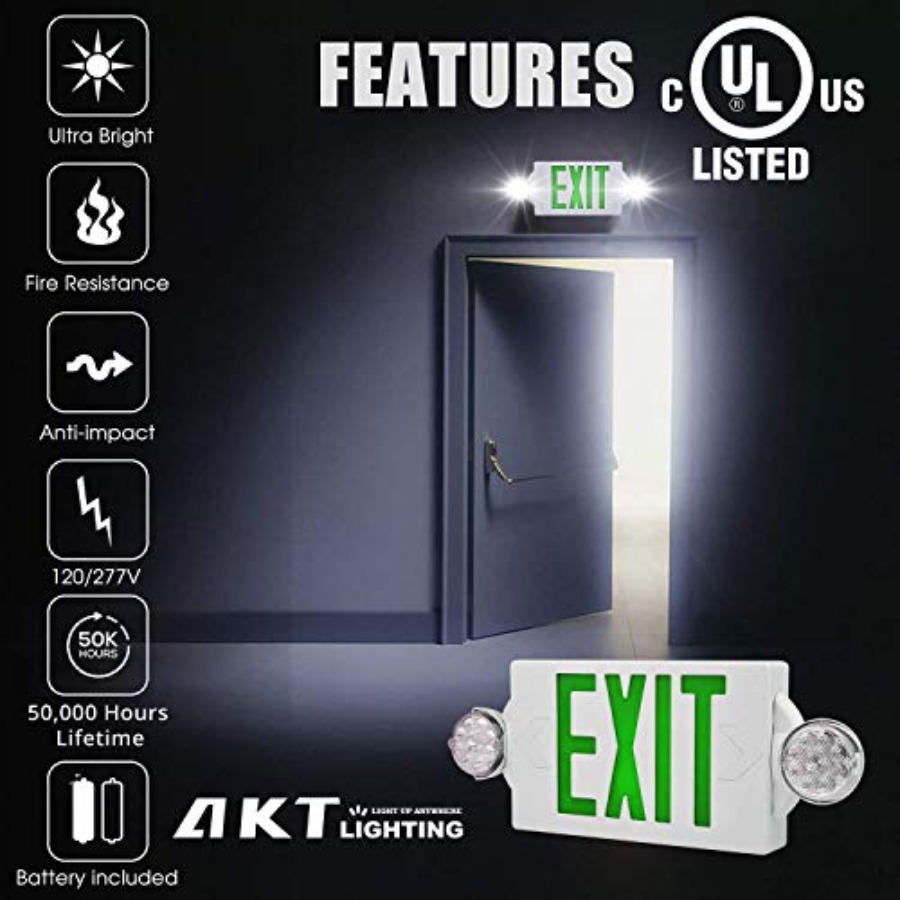 非常口灯、調整可能な2つのLEDヘッド付き非常口標識灯、バッ - Emergency Exit Sign のレビューと価格