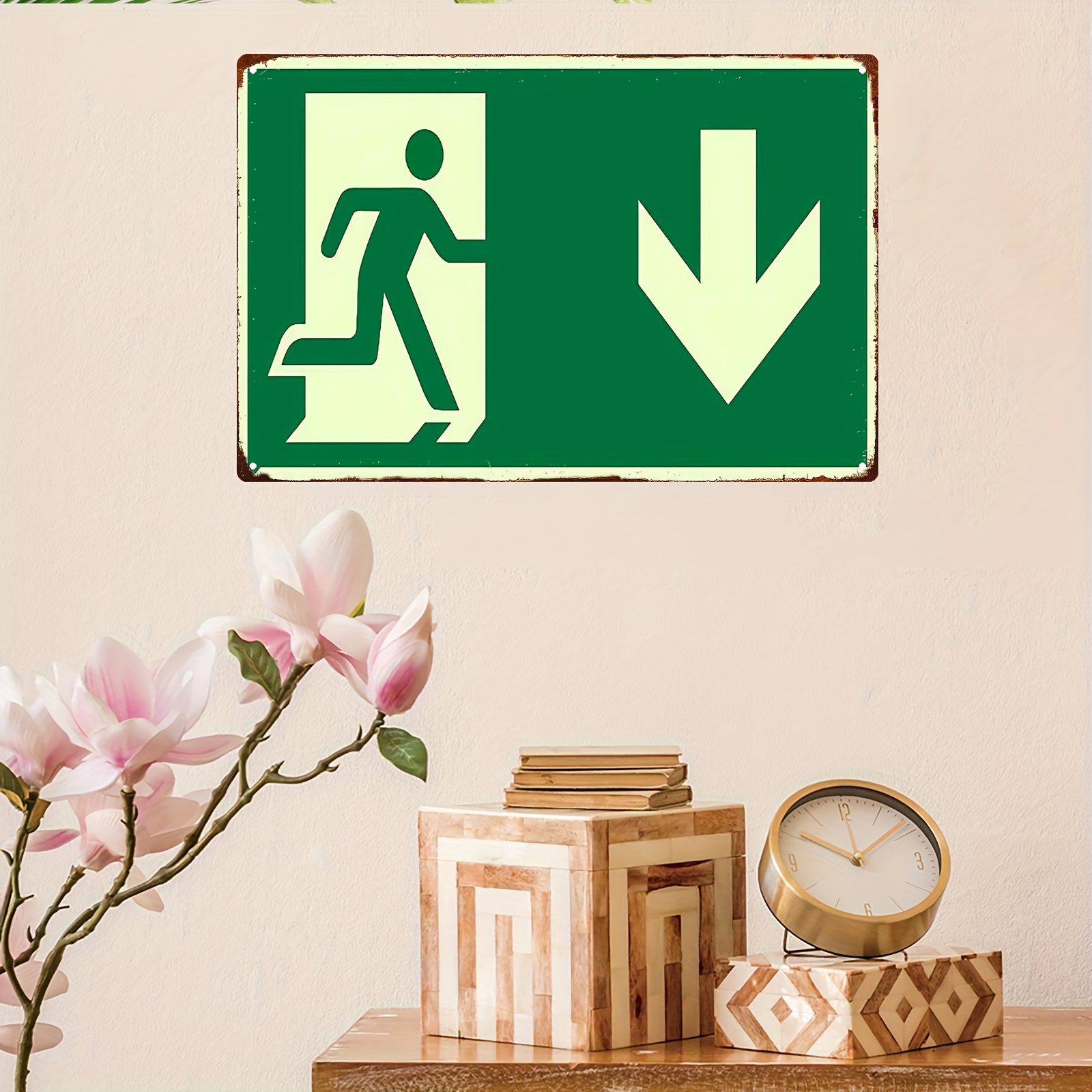 2D ヴィンテージメタルアイアンサイン |   緑色の非常口 - Emergency Exit Sign のレビューと価格