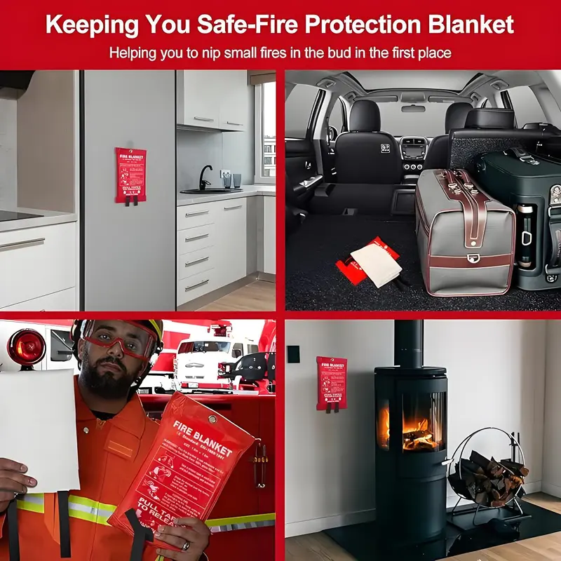 4枚パック グラスファイバー製緊急防火毛布 40×40インチ - Fire Blanket Kitchen のレビューと価格