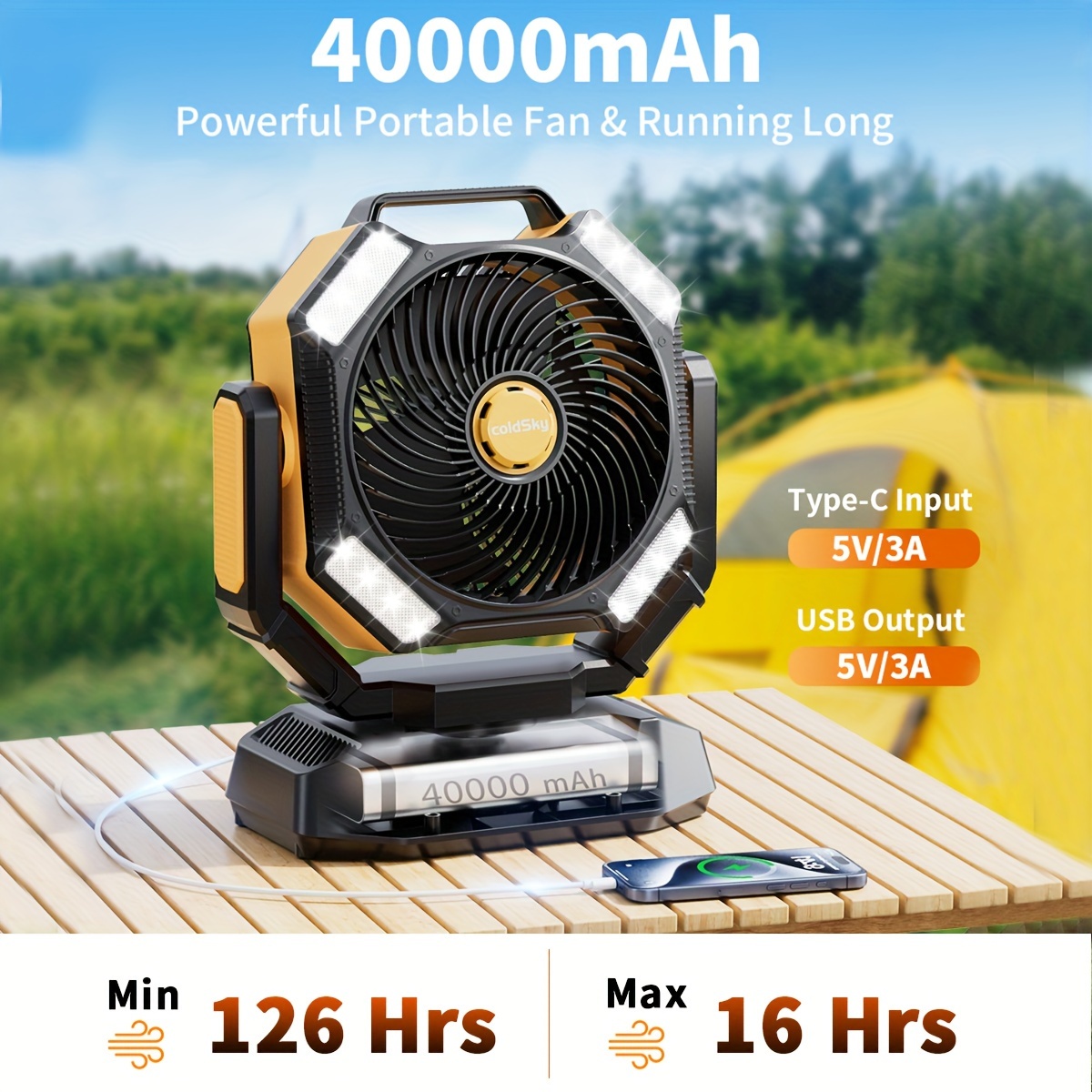 coldSky キャンプファン、バッテリー駆動ファン（4つの - Power Outage Light のレビューと価格