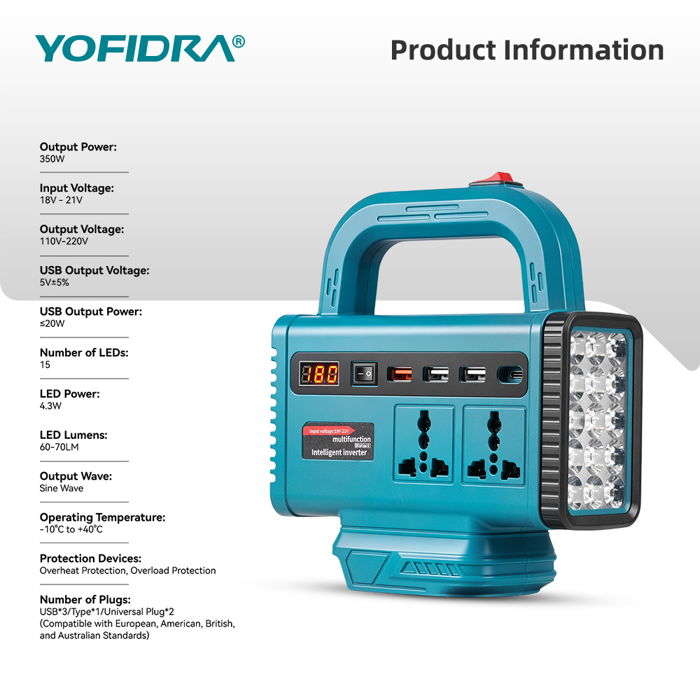 YOFIDRA 220V ポータブルパワーインバーター 屋外 - Power Outage Light のレビューと価格