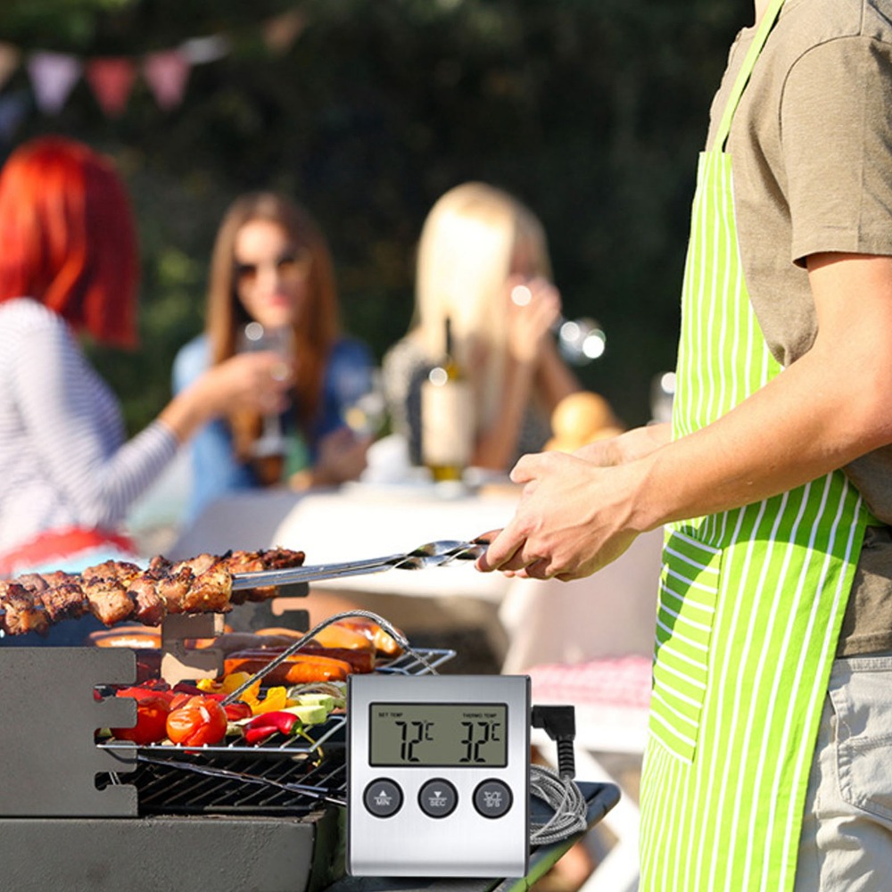 シルバーデジタルBBQ肉用温度計タイマーアラーム大型LCDデ - Pool Alarm Float のレビューと価格