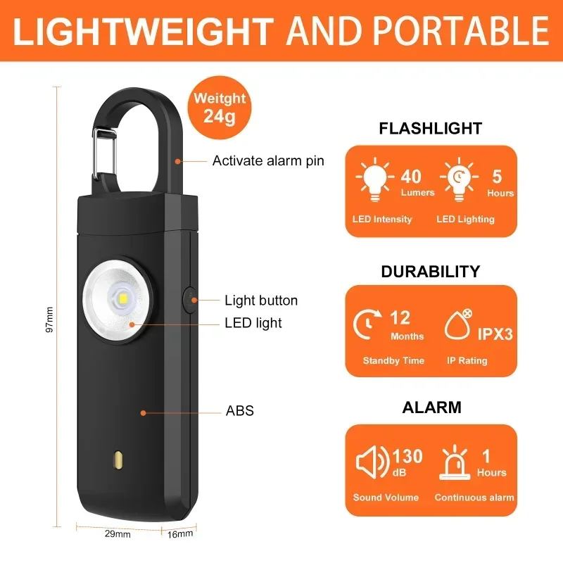 自己防衛 LED 懐中電灯 USB 充電式キーホルダーライト - Personal Alarm Keychain のレビューと価格