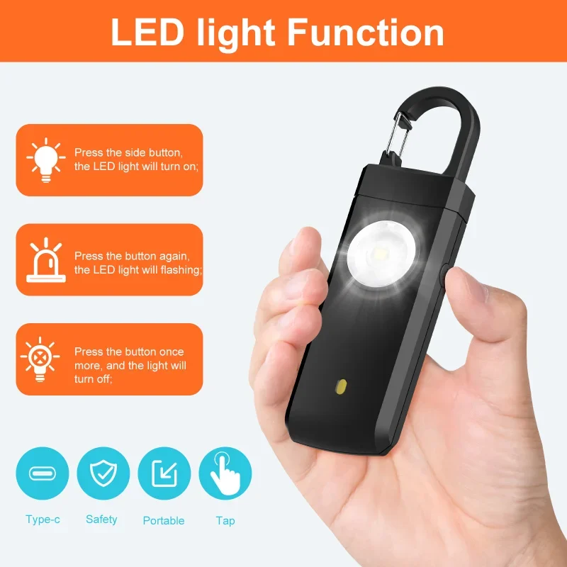 自己防衛 LED 懐中電灯 USB 充電式キーホルダーライト - Personal Alarm Keychain のレビューと価格