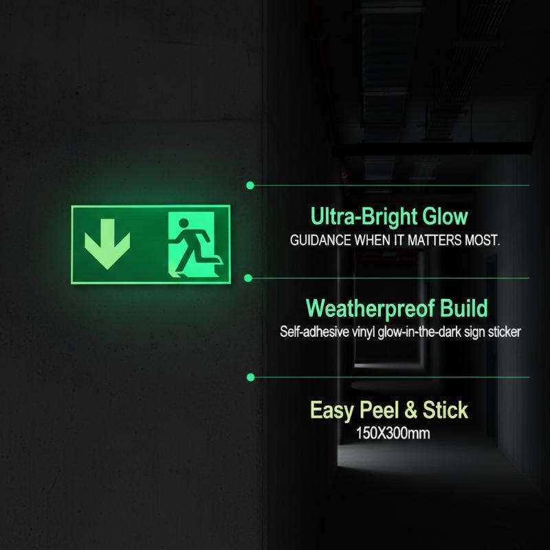1 シート暗闇で光る安全出口非常通路標識ラベルステッカー発光 - Emergency Exit Sign のレビューと価格