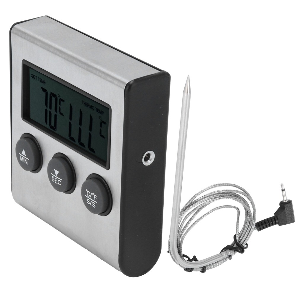 シルバーデジタルバーベキュー肉用温度計タイマーアラーム有線プ - Pool Alarm Float のレビューと価格