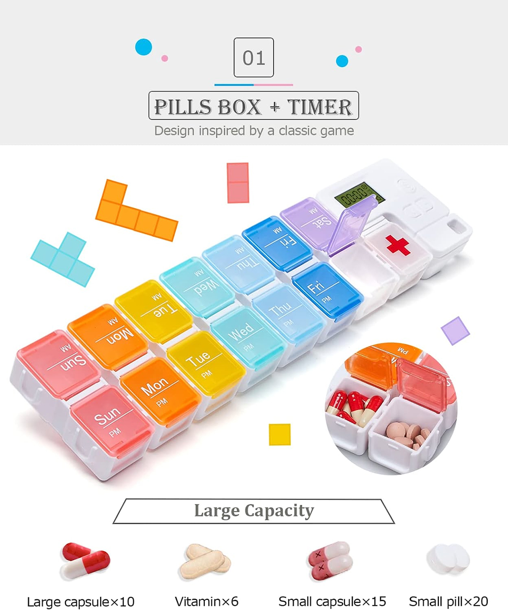 7日間のピルオーガナイザー 薬リマインダーアラーム付き ウィ - Medicine Cabinet Lock のレビューと価格